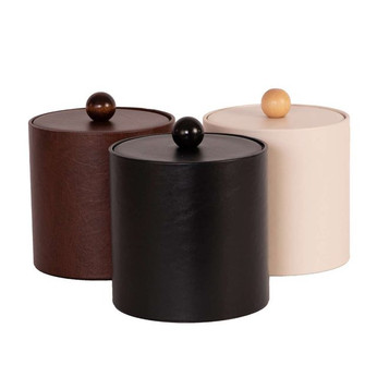 Leatherette Round Ice Bucket with Wood Knob - 3 Qt.