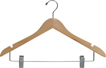 Hardwood Hangers w/ Clips (Open Hook) - 100/cs.