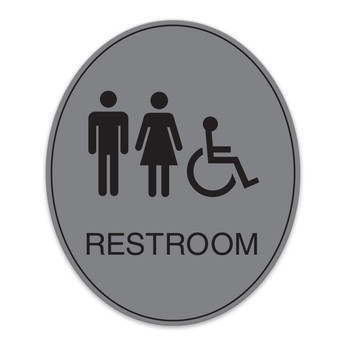 Oval Engraved Restroom Sign (Unisex & Handicap Symbols) - 7.5"W x 9"H