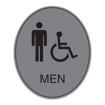 Essential Engraved Oval Men's Restroom Sign with Border + Handicap Symbol