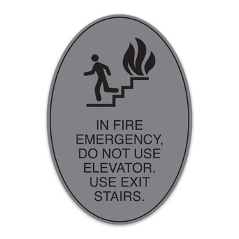 In Fire Emergency, Don't Use Elevator Oval Sign with Border- 9"Wx13"H