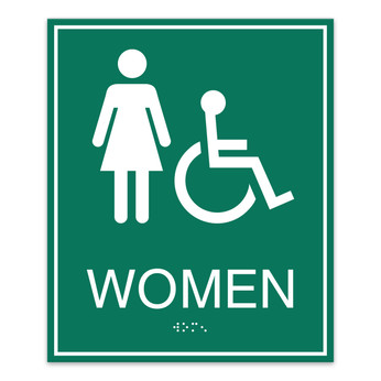 Essential ADA Women + Accessible Restroom Sign with Border - 7.5" x 9"