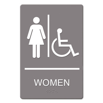 ADA Braille Grey 6" x 9" Sign - Women Handicap Accessible Restroom