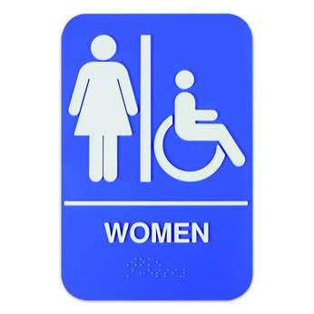 ADA Braille Blue 6" x 9" Sign - Women Handicap Accessible Restroom