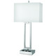 28"H Parallel Twin Table Lamp with 2 Outlets - Brushed Nickel