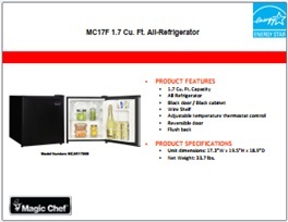 Magic Chef 1.7 cu. ft. All-Refrigerator Specifications