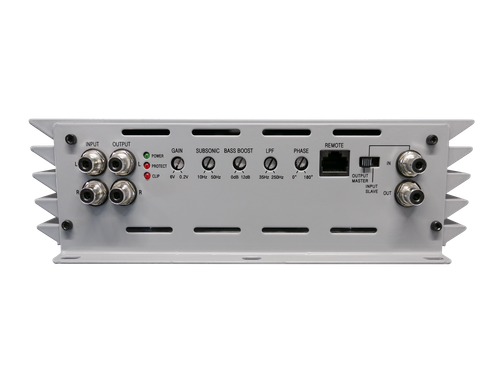 PS Series — control side panel: gain, subsonic, bass boost, LPF and phase controls with RCA inputs