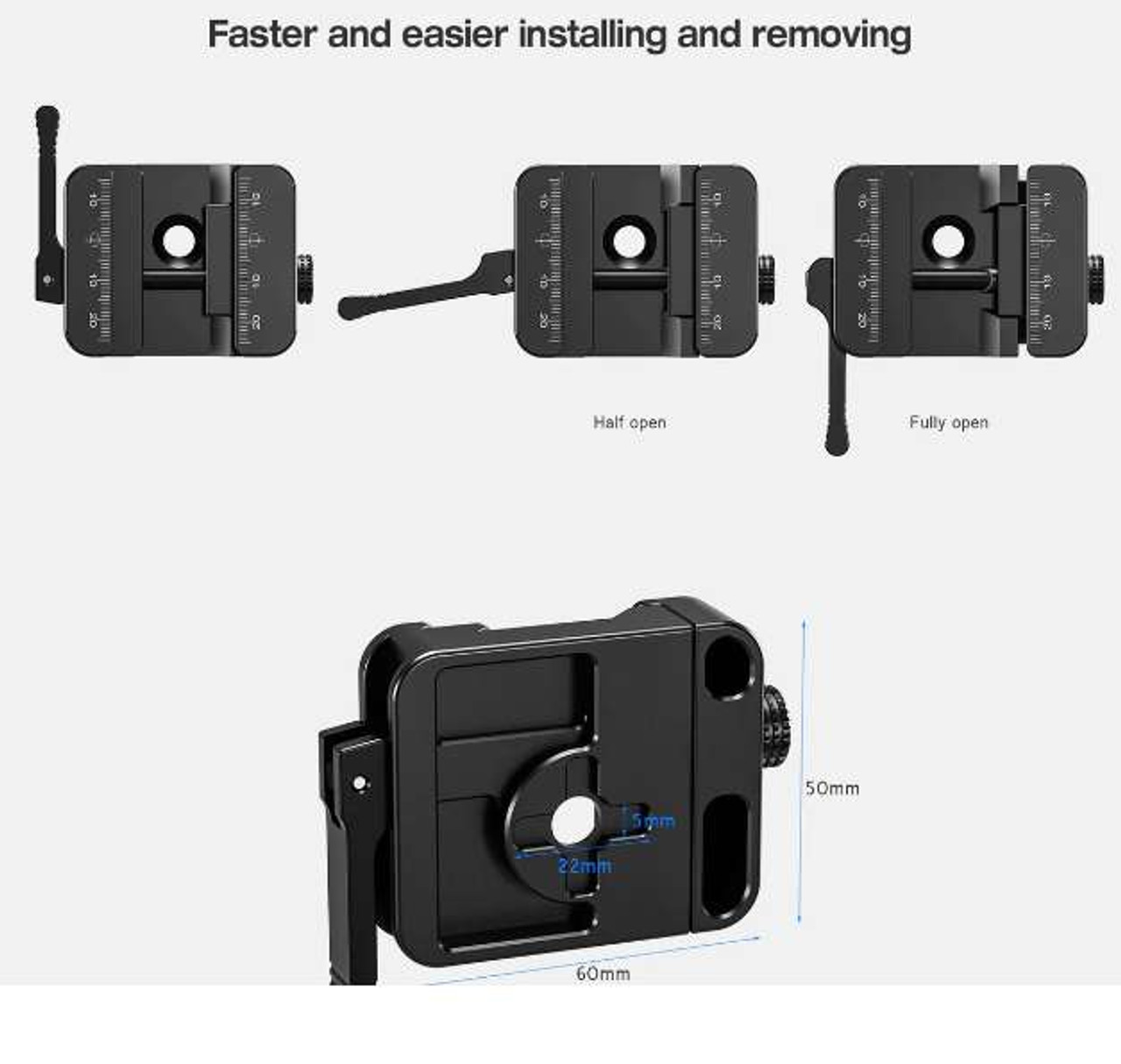 Heavy Duty Quick Release for Arca-Swiss / Picatinny Dual Clamp Dark Night Outdoors LSC-50 65