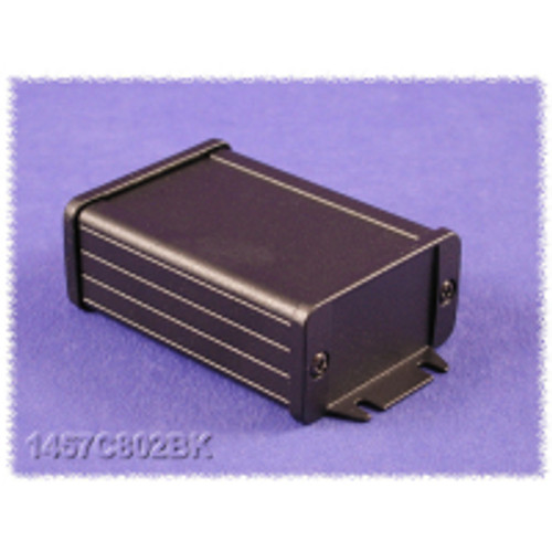 1457C802Bk Black Watertight Extruded Aluminum Enclosure. Flanged Panels 1.22x2.32x3.15