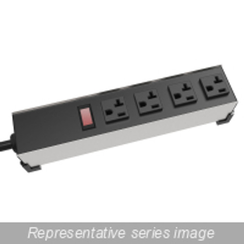 1589H6G1 20A H.D. 6 Outlet Strip w/ Switch, 15 Ft. Cord Straight Plug - Outlets Front - Black