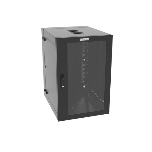 19U WMCM Black Plexi Door Wall Mount with SEAL Combo, Fan and Cable Bar