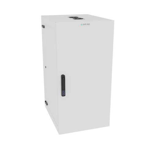 25U WMCM White Solid Door Wall Mount with SEAL Electronic, Fan and Cable Bar