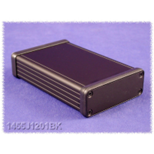 1455J1201Bk Black Extruded Aluminum Enclosure w/ Metal End Panels