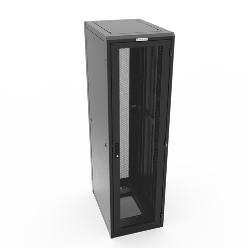 44U 24W 32D Black E Cabinet with Mesh Doors and #10-32 Mounting