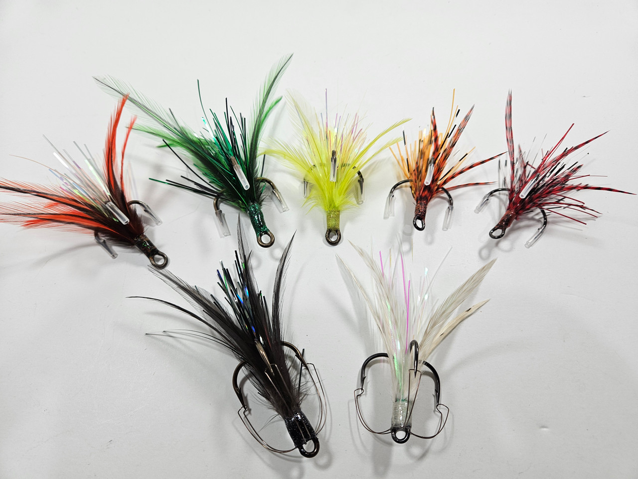 6 Bucktail Dressed Treble Teaser Hooks (# 2, Natural/Off White) 3561E  CLOSED EYE