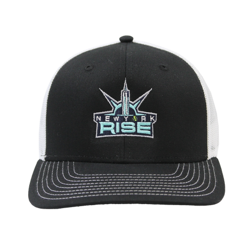 The New York Rise Trucker Hat - Black and White Mesh Back