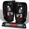 Fit 1994-2001 Dodge Ram 1500 2500 3500 Black Tail Lights + LED 3rd Brake Light