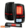 Fits 09-18 Dodge Ram C Strip LED Black Smoke Taillights+Black LED 3Rd Brake Lamp