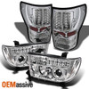 Fits 07-13 Tundra Chrome Halo LED Projector Headlights + LED Tail Lights Lamps