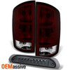 Fit 03-06 Ram 1500/2500/3500 Dark Red Tail Lights + Smoked LED 3rd Brake Lamp