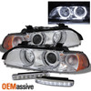 Fits Chrome 97-03 E39 5-Series Halo Projector Headlights Lights + DRL LED Lamps