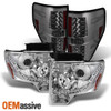 Fits 09-14 F-150 DRL Halo Projector Clear Headlights + [Smokey] LED Tail Lights