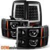 Fit 2007-2013 GMC Sierra Black LED Halo Projector Headlights + LED Tail Lights