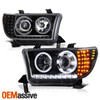 For 07-13 Toyota Tundra 08-17 Sequoia LED Halo Projector Black Headlights Pair