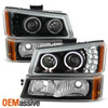 Fit 2003-2006 Chevy Silverado Black Halo LED Projector Headlights+Corner Bumper