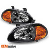 Fit 93-97 Honda Del Sol Black 1PC Amber Headlights Corner Signal Lamps L + R