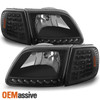Fit 1997-2003 Ford F150 F-150 Expedition Black LED Headlights +LED Corner L+R