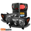 For 2007-2013 Toyota Tundra Black Headlights + Full LED Tail Brake Lights Pair