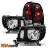 For 2005-2011 Toyota Tacoma Truck Black Headlight+Blk Bezek Rear Tail Lamp Pair