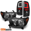 For 2007-2013 Toyota Tundra Black Headlights+Blk [C-Tube] LED Tail Brake Lights
