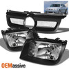 Fits 99-05 Jetta Bora Mk4 Crystal Black Headlights+Front Black Mesh Grille Grill