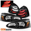 Fits 04-08 Grand Prix Black Bezel Headlights Replacement + LED Black Tail Lights
