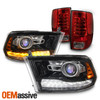 [LED Assembly]For 09-18 Dodge Ram Headlights Lens+ Red Smoke Tail Lights