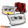 Fit 09-18 Dodge Ram Headlight DRL Hi/Lo  Projector + LED Tail Light Brake Lights