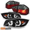 Fits 06-08 BMW E90 Sedan LED Halo Black Projector Headlight+Red Smoke Tail lamp