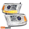 For 09-18 Dodge Ram Chrome LED DRL Projector Headlight+LED Red Brake Taillights