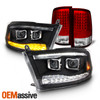 [LED]For 09-18 Dodge Ram Headlights Dual Projector Lens+ Clear Red Tail Lights
