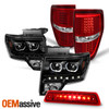 Fit 09-14 Ford F150 LED Halo Projector Black Headlight+Red LED Tail+3rd Brake