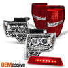Fit 09-14 Ford F150 LED Halo Projector Chrome Headlight+Red Tail Lamp+3rd Brake