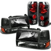 Fit 1992-1996 F150 F250 F350 Black Headlights+Corner+Bumper+Black Tail Lights