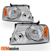 For 04-08 Ford F150 Chrome Headlights + Styleside Red Clear LED Tail Lights Pair
