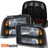 Fit 05-07 Ford F250 F350 F450 F550 Superduty Black Headlights + LED Tail Lights