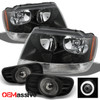 Fits 99-04 Grand Cherokee Black Headlights + Smoke Halo Projector Fog Lights