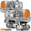 Fit 1999-02 GMC Sierra 99-06 Yukon XL Chrome Headlights+Bumper Lamps+Fog Lights