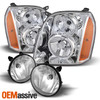For 2007-2014 GMC Yukon XL 1500 / XL2500 Black Headlights+ Clear Fog Lights Pair