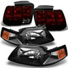 Fit 99-04 Ford Mustang Black Headlights + Dark Red Tail Lights Replacements